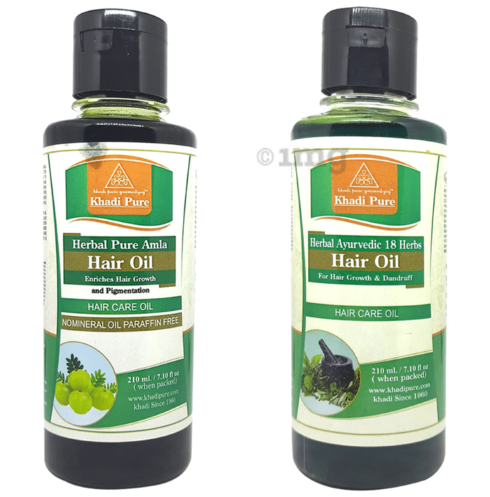 Khadi Pure Combo Pack of Herbal Ayurvedic 18 Herbs Hair Oil & Herbal Pure Amla Hair Oil (210ml Each)