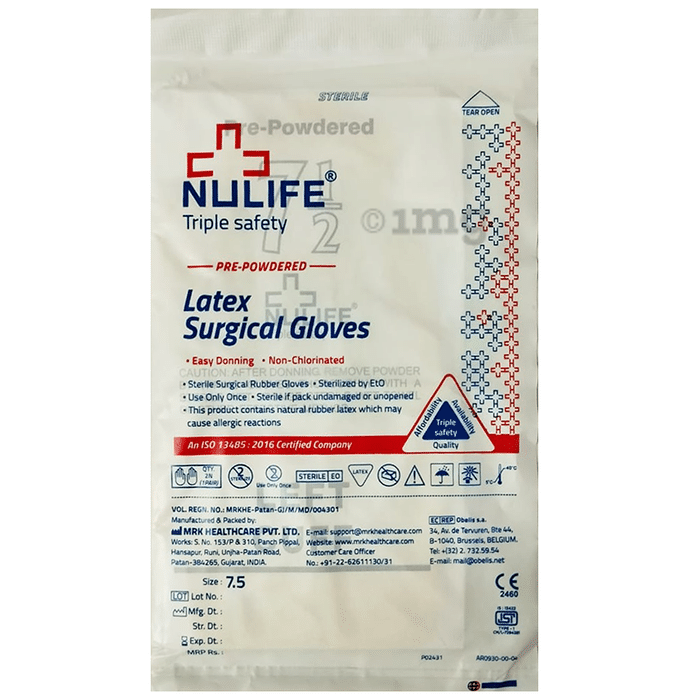 Nulife Triple Safety Latex Surgical Gloves Size 7.5