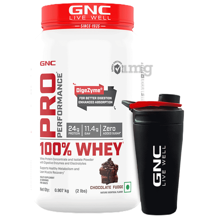 GNC Live Well Pro Performance 100% Whey Powder Chocolate Supreme with Black Steel Shaker