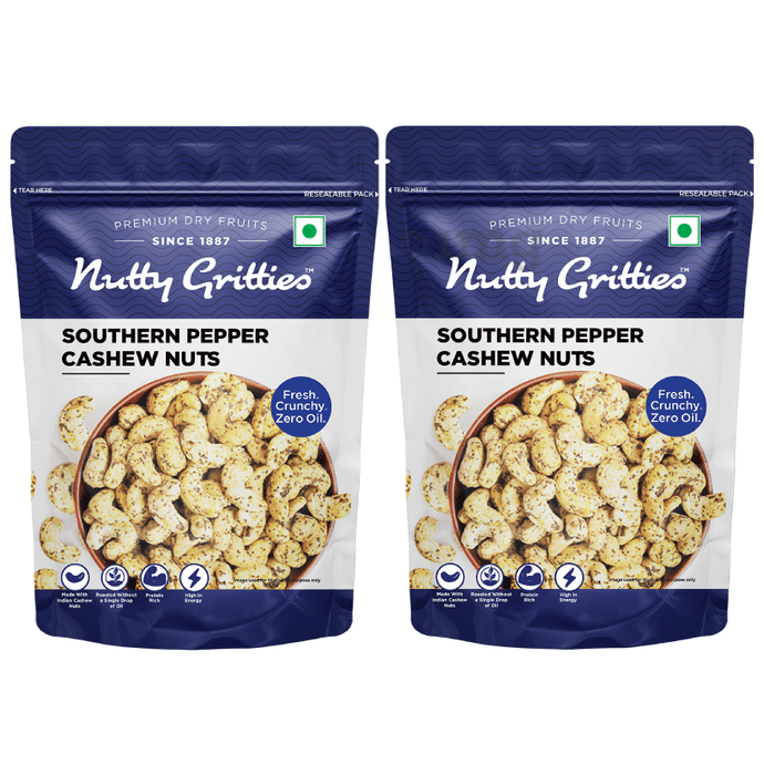 Nutty Gritties Southern Pepper Cashew Nuts (200gm Each) | Rich in Protein & Energy