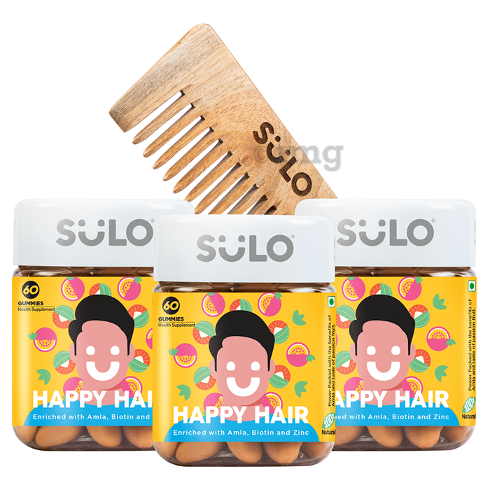 Sulo Nutrition Happy Hair Gummies for Men (60 Each) with Neem Wood Comb Free