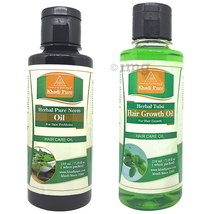 Khadi Pure Combo Pack of Herbal Pure Neem Oil & Herbal Tulsi Hair