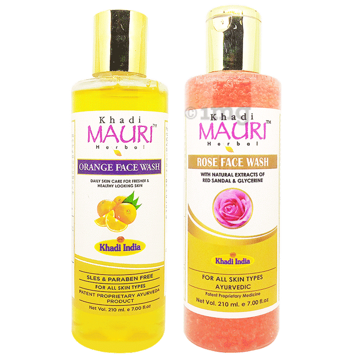 Khadi Mauri Herbal Combo Pack of Orange & Rose Face Wash (210ml Each)