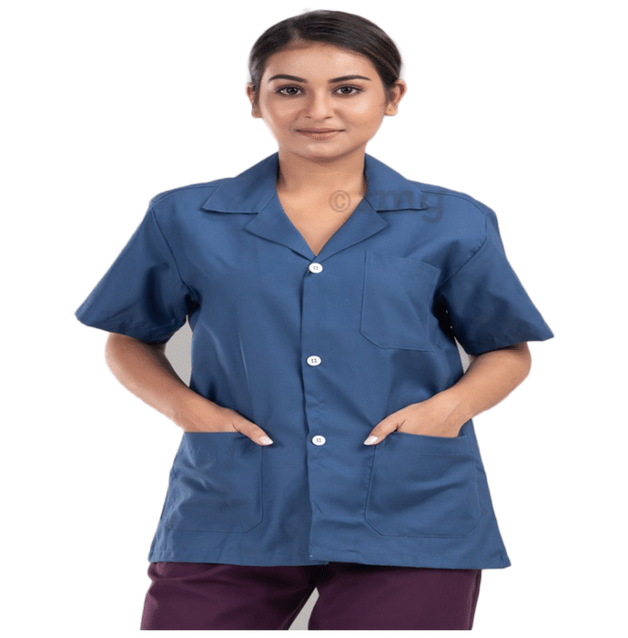 Agarwals Half Sleeves Lab Coat for Hospitals & Healthcare Staff Peacock Blue Small