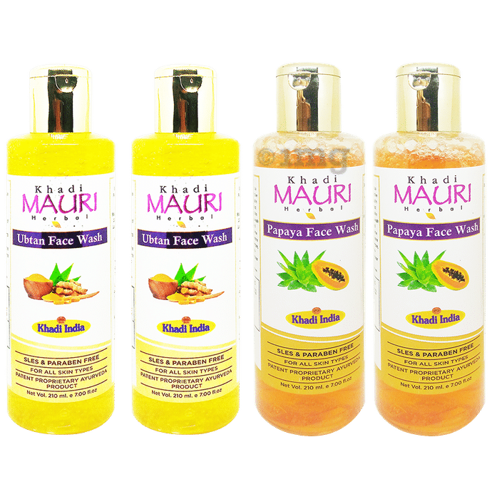 Khadi Mauri Herbal Combo Pack of Ubtan & Papaya Face Wash (210ml Each)