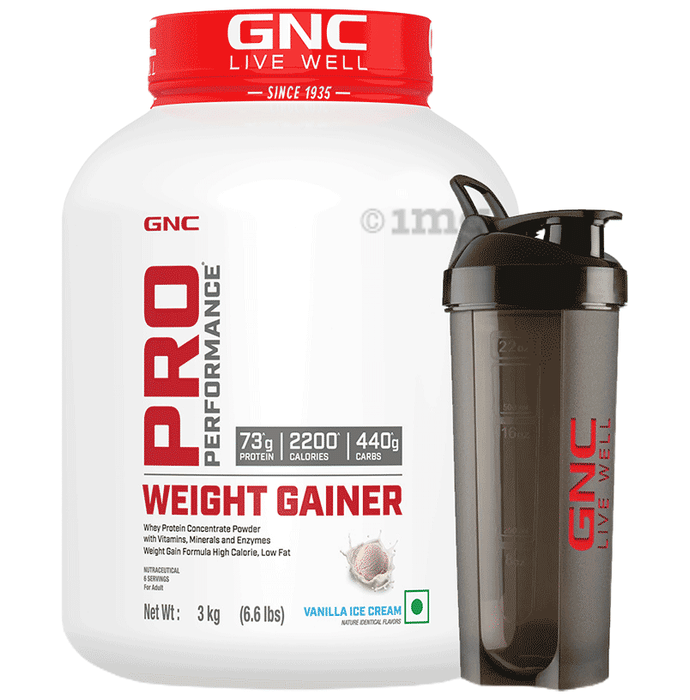 GNC Live Well Pro Performance Weight Gainer Powder Powder Vanilla Icecream with Black Plastic Shaker