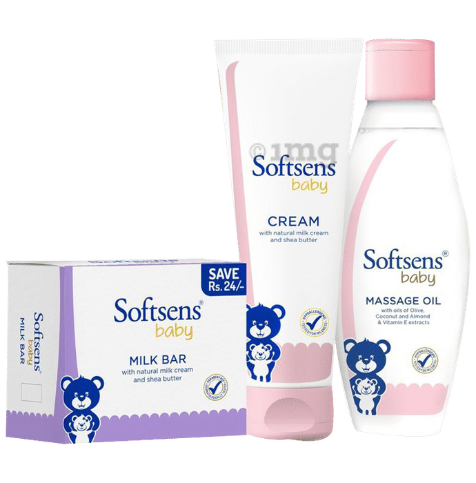 Softsens Combo Pack of  Baby Milk Bar 100gm, Baby Cream 100gm and Baby Massage Oil 200ml