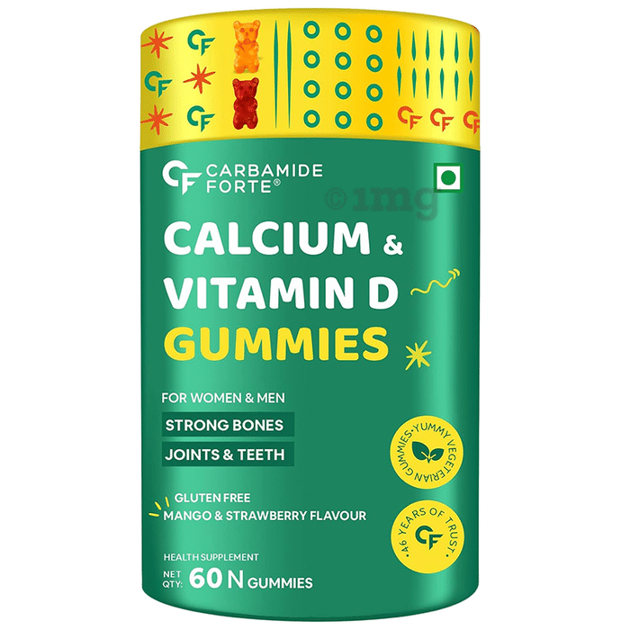 Carbamide Forte Calcium & Vitamin-D Gummies For Women & Men Gluten Free Mango & Strawberry