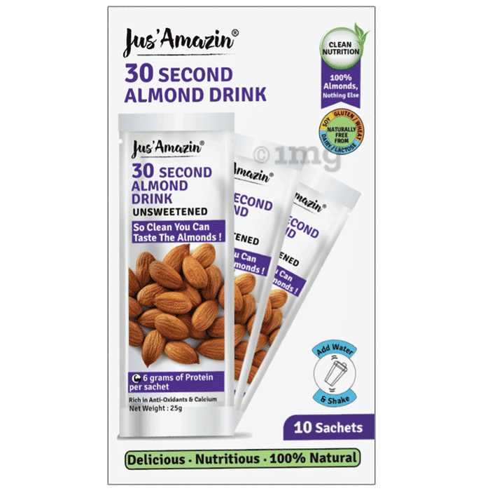 Jus Amazin 30 Second Almond Drink (25gm Each) Unsweetened Gluten, Lactose & Sugar Free
