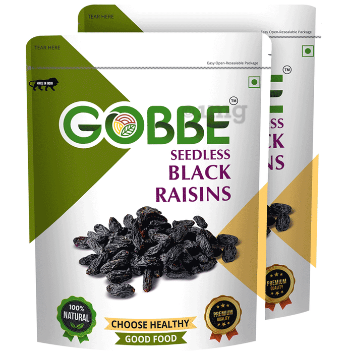 Gobbe Seedless Black Raisins (200gm Each)