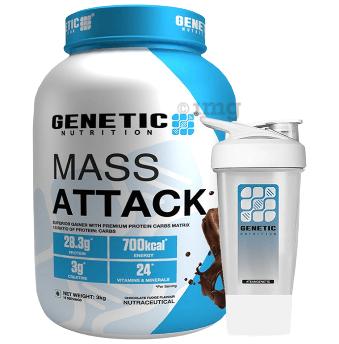 Genetic Nutrition Mass Attack Powder Chocolate Fudge with Shaker Free
