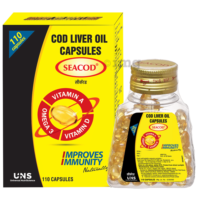 Seacod Cod Liver Oil Capsule 300mg with Omega 3, Vitamin A and D, for Kids and Adults