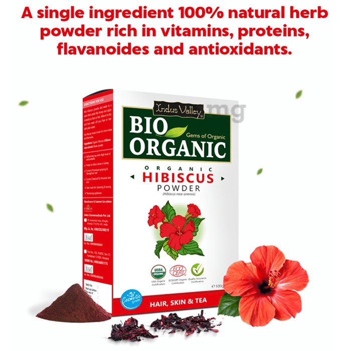 Indus Valley Bio Organic Hibiscus Flower Powder: Buy box of 100 gm Powder at best price in India | 1mg Indus Valley Bio Organic Hibiscus Flower Powder: Buy box of 100 gm Powder at best price in India | 1mg