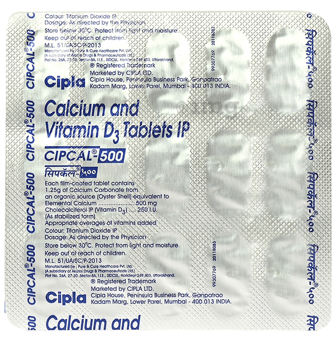 Cipcal 500 Tablet from Cipla | Source of Calcium & Vitamin D | For Bone, Joint and Muscle Care