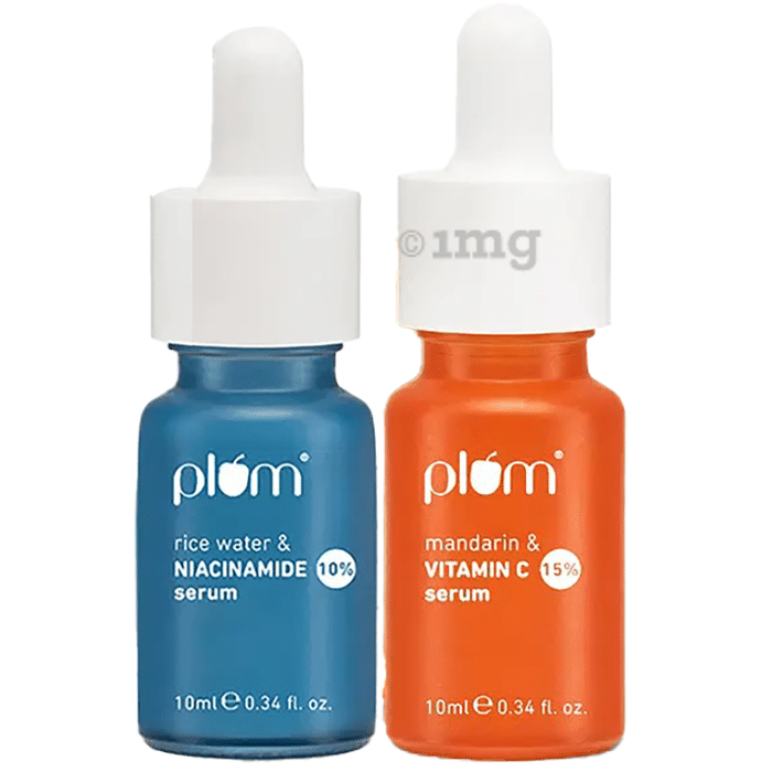Plum Combo Pack of Mandarin and 15% Vitamin C Serum & Rice Water & 10% Niacinamide Serum (10ml Each)