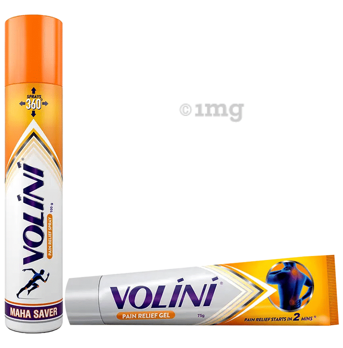 Combo Pack of Volini for sprain, muscle and joint pain Spray (100gm) & Volini Pain Relief Gel for Muscle, Joint & Knee Pain (75gm)