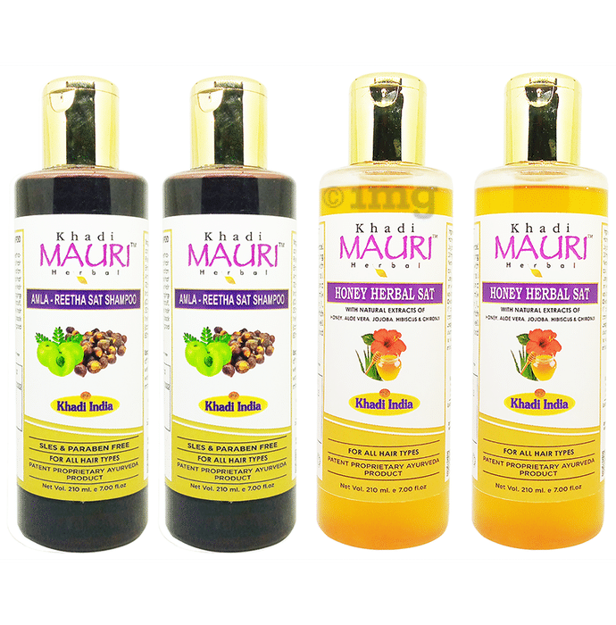 Khadi Mauri Herbal Combo Pack of Amla Reetha & Honey Herbal Shampoo (210ml Each)