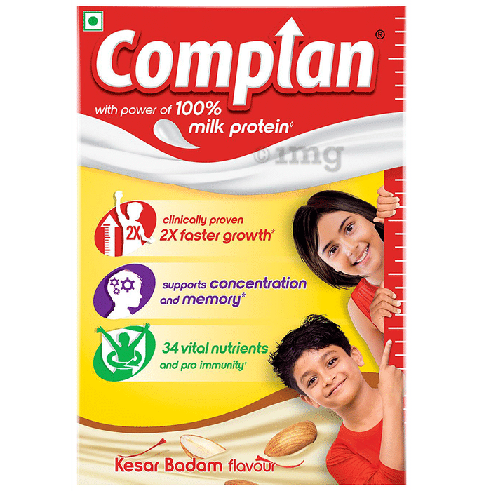 Complan Nutrition and Health Drink | 100% Milk Protein for Concentration, Memory & Growth | Flavour Kesar Badam Refill