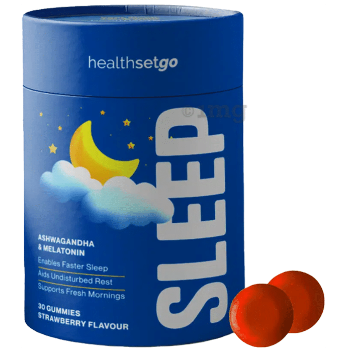 HealthSetGo Sleep Gummies | Melatonin & Ashwagandha | Improve Deep Sleep | Non-Habit Forming Strawberry
