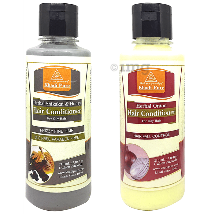 Khadi Pure Combo Pack of Herbal Onion Hair Conditioner & Herbal Shikakai & Honey Hair Conditioner SLS Free & Paraben Free (210ml Each)