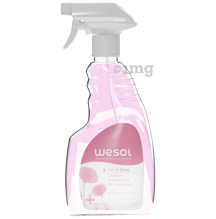 Wesol Food Grade Hydrogen Peroxide 1% All in One Multi Surface Cleaner Liquid, Disinfectant and Air Freshner Spray (500ml Each) Soft Rose