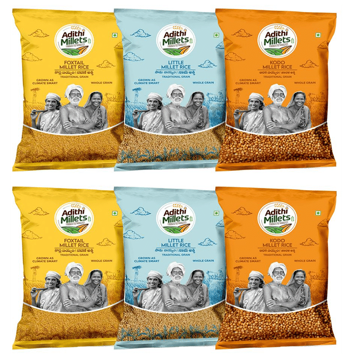 Adithi Millets Combo Pack of  2 Foxtail ,2 Little,2 Kodo Millet Rice (500gm Each)