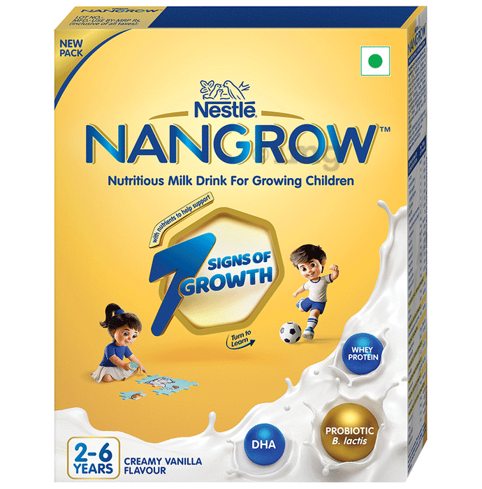 Nestle Nangrow Nutritious Milk Drink for Growing Children Aged 2-6 Years,Zero Sucrose,Contains DHA Rich in Protein & Vital Nutrients Flavour Creamy Vanilla