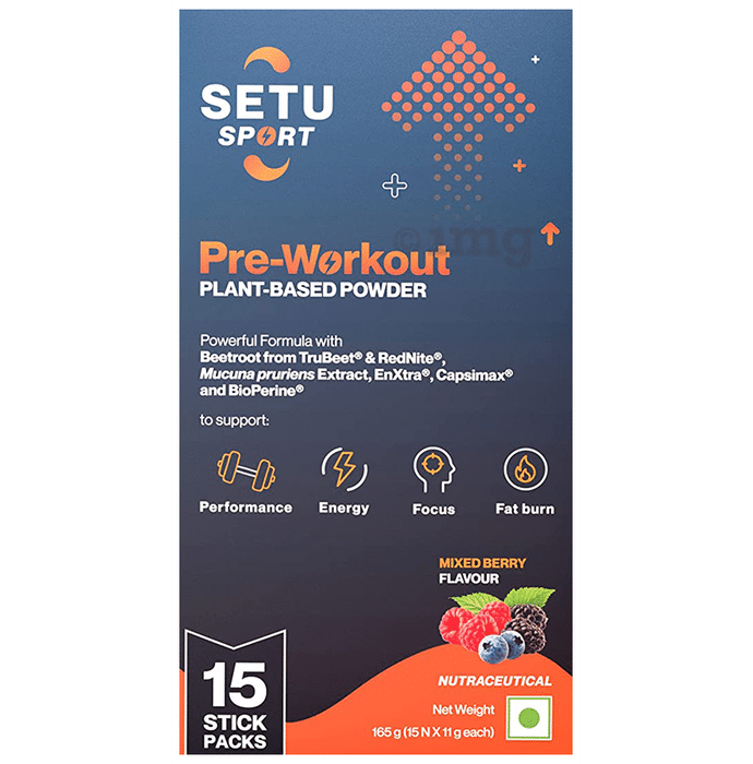 Setu Sport Pre-Workout Plant-Based Powder Sachet (11gm Each) Mixed Berry