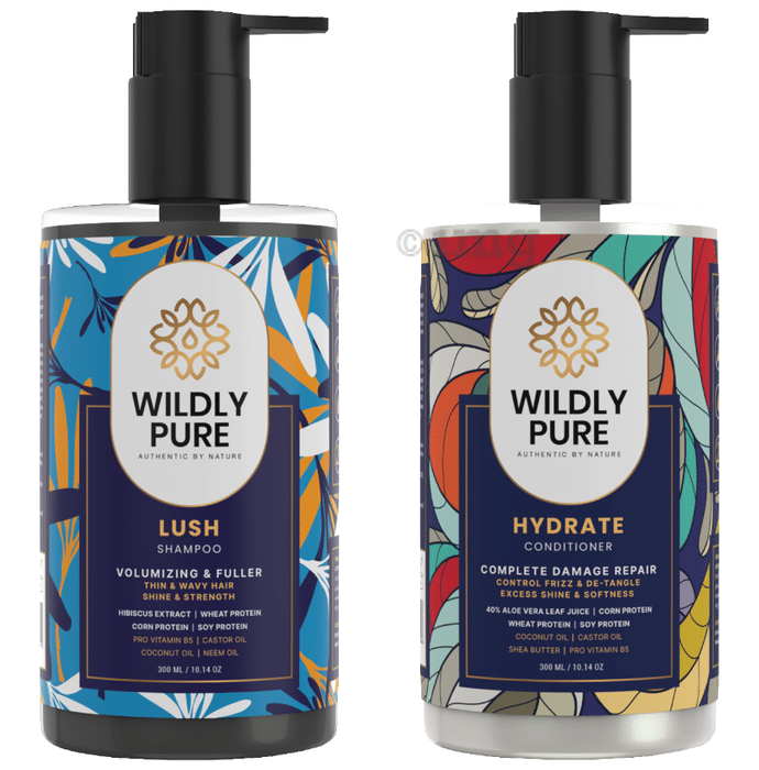 Wildly Pure Combo Pack of  Lush Shampoo & Hydrate Conditioner (300ml Each)