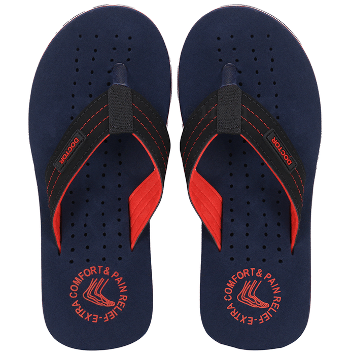 Doctor Extra Soft D28 Orthopaedic and Diabetic Super Fit Comfort Doctor Slipper, Flip-Flop, Cushion, Slides and House Slipper for Men Navy/Red 6