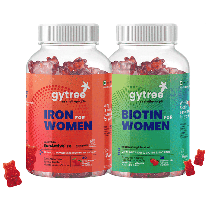 Gytree Combo Pack of Iron & Biotin Gummies For Women (30 Each)