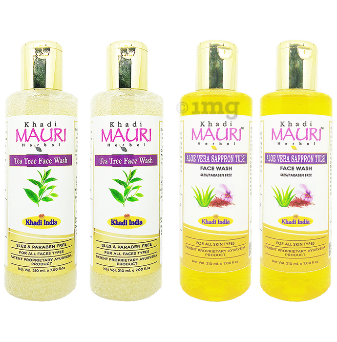 Khadi Mauri Herbal Combo Pack of Aloevera Saffron Tulsi & Tea Tree Face Wash (210ml Each)