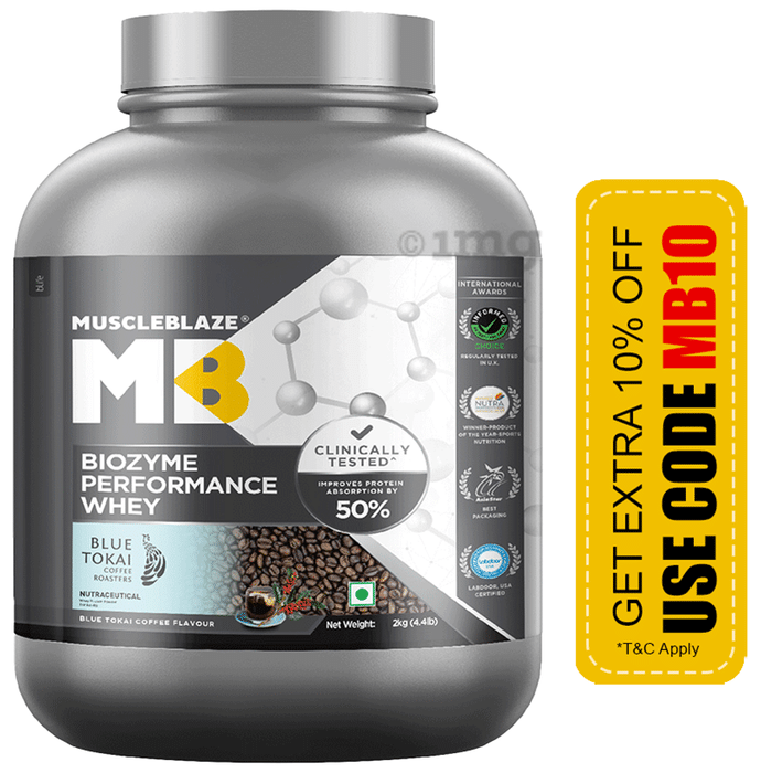 MuscleBlaze MuscleBlaze Biozyme Performance Whey Protein | For Muscle Gain | Improves Protein Absorption | Nutrition Care Powder Blue Tokai Coffee