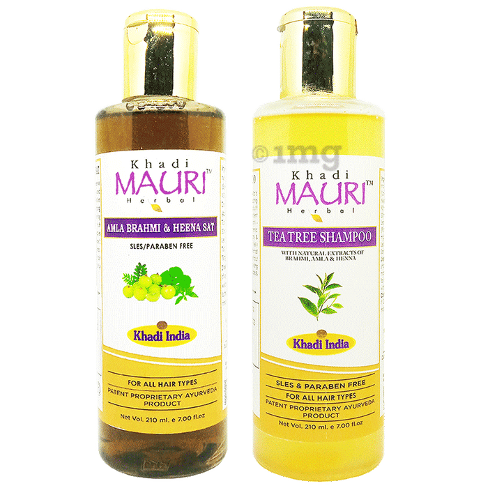 Khadi Mauri Herbal Combo Pack of Amla Brahmi Heena Sat & Tea Tree Shampoo (210ml Each)