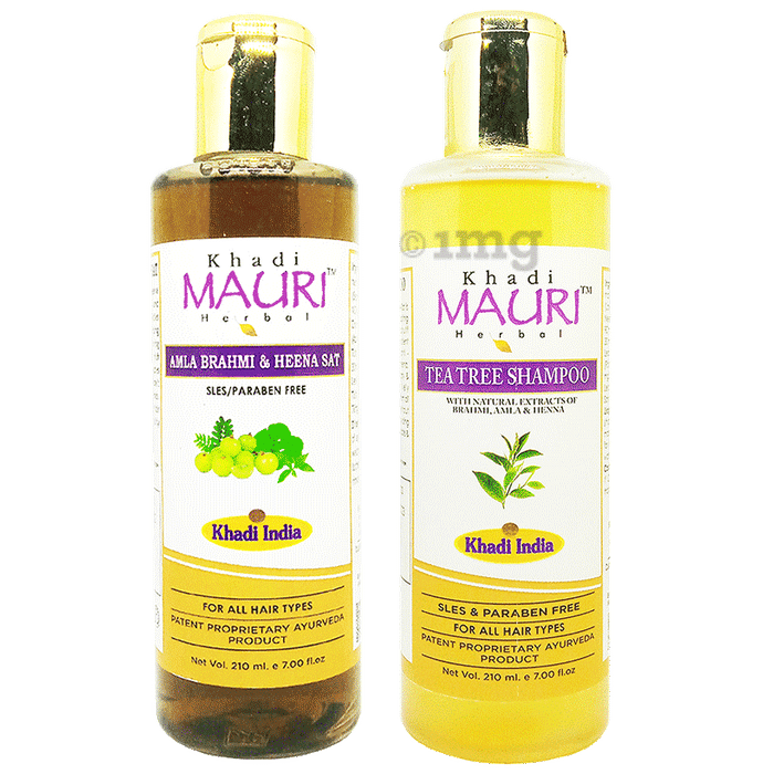 Khadi Mauri Herbal Combo Pack of  Amla Brahmi Heena Sat & Tea Tree Shampoo (210ml Each)