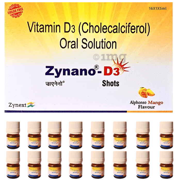 Zynano D3-Cholecalciferol Oral Solution,Vitamin D3 Shots,D3 Liquid,D3 Syrup,Sugar free (5ml each) Mango Alphonso