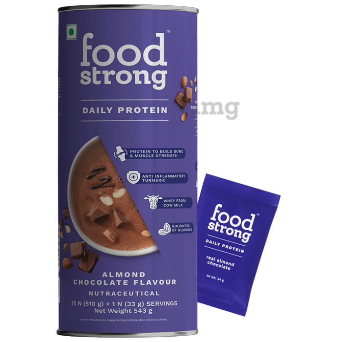 Foodstrong Daily Whey Protein | Sachet for Muscle Building & Immunity | Flavour Almond Chocolate