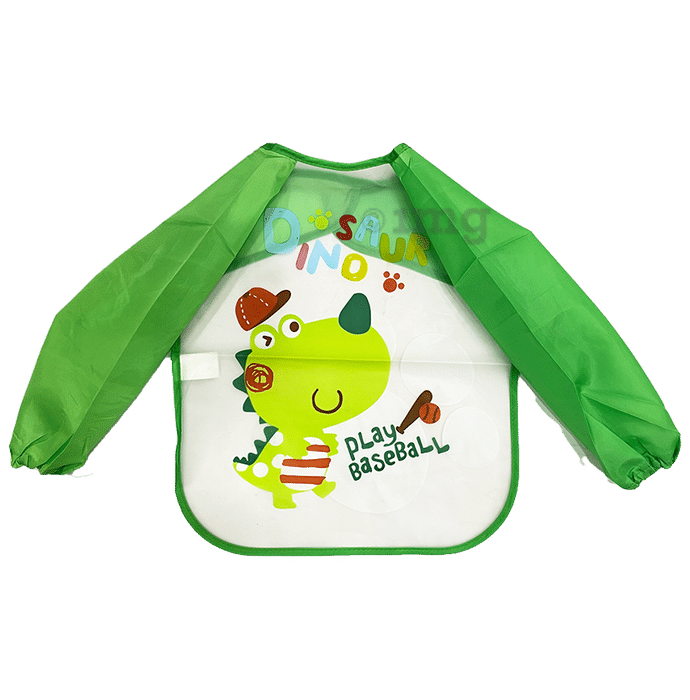 Polka Tots Waterproof Full Sleeves Feeding Apron Baseball-Green