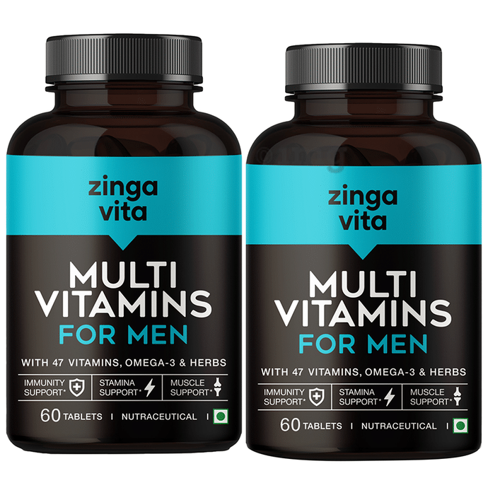 Zingavita Multivitamin Tablets For Men with Vitamins, Minerals, Omega 3 & Herbs | For Immunity, Stamina & Muscle Support (60 Each)