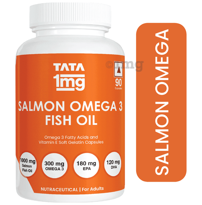 Tata 1mg Salmon Omega 3 Fish Oil Capsule | with Vitamin E | For Heart Health | Nutrition Formula | Bone, Joint and Muscle Care