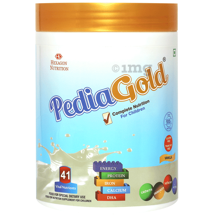 PediaGold with Protein, Iron, Calcium & DHA | For Kids' Growth & Immunity | Flavour Vanilla Powder