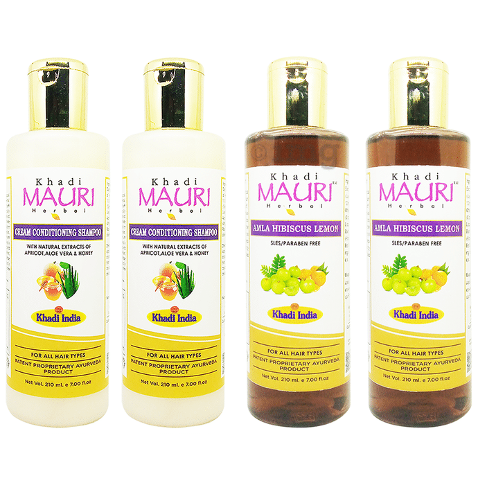 Khadi Mauri Herbal Pack of Amla Hibiscus Lemon & Cream Conditioning Shampoo (210ml Each)