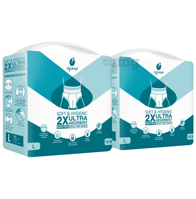 Igiene Soft & Hygienic 2X Ultra Absorbent Rashfree Adult Dry Pant (10 Each) Large