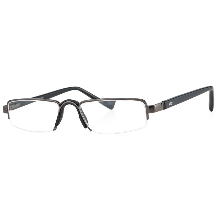 Klar Eye K 1012 Half Rim Rectangle Reading Glasses for Men and Women Shiny Gun Optical Power +2