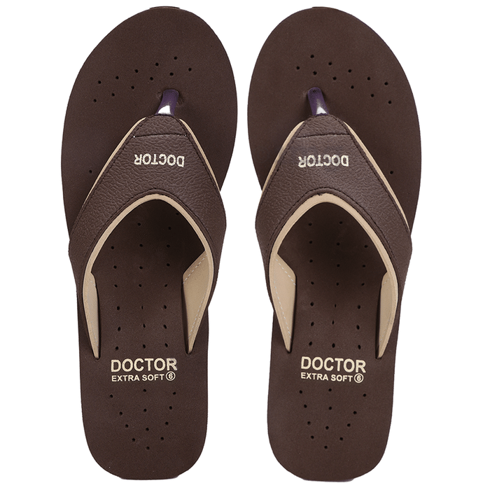 Doctor Extra Soft Orthopaedic Diabetic Pregnancy Comfort Flat Flipflops Slippers For Women 4UK Brown  Khaki