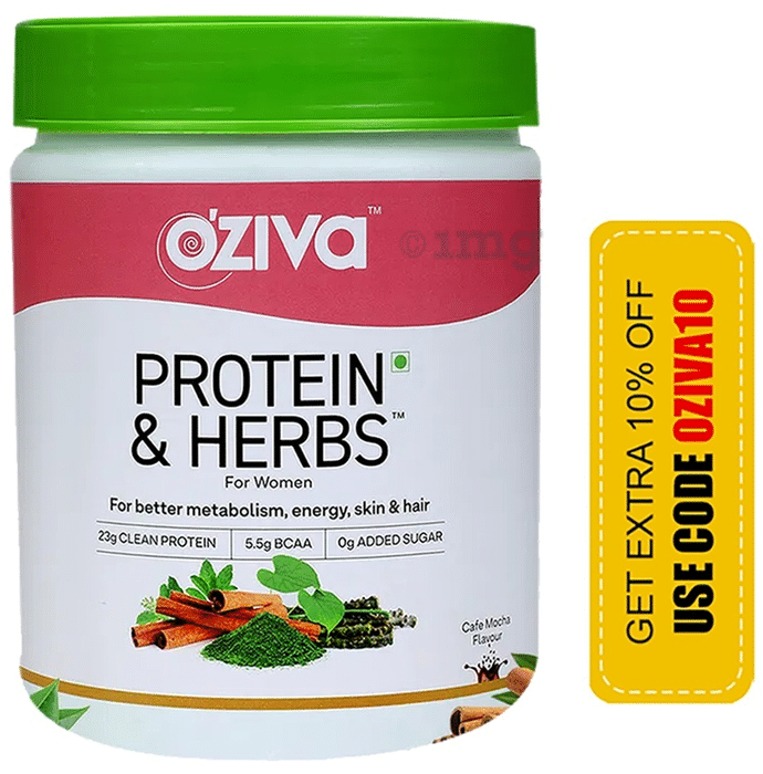 Oziva Protein & Herbs Whey Protein | For Metabolism, Energy, Skin & Hair | For Women| Flavour Cafe Mocha