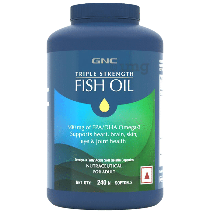 GNC Triple Strength Fish Oil Soft Gelatin Capsules with Omega 3 Fatty Acids | For Heart, Brain, Skin, Eye & Joint Health