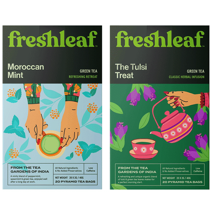 Freshleaf Combo Pack of Moroccan Mint Green Tea Bag (20) & The Tulsi Treat Green Tea Bag (20)