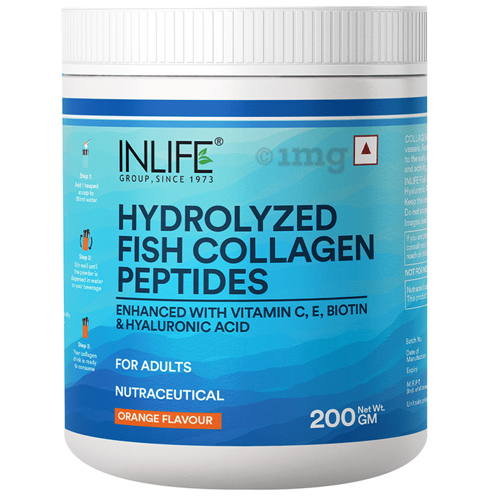 Inlife Hydrolyzed Fish Collagen Peptides Enhanced with Vitamin C, E, Biotin & Hyaluronic Acid Orange