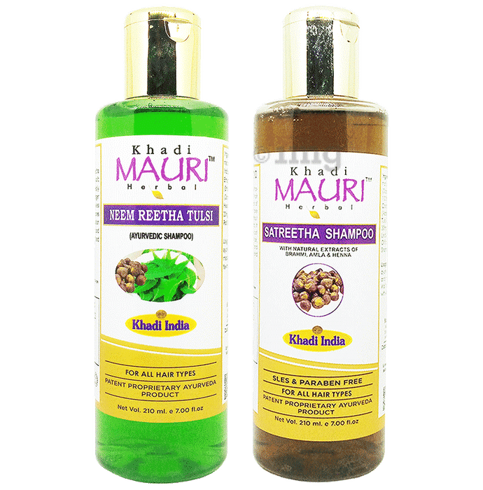 Khadi Mauri Herbal Combo Pack of Neem Reetha Tulsi & Satreetha Shampoo (210ml Each)